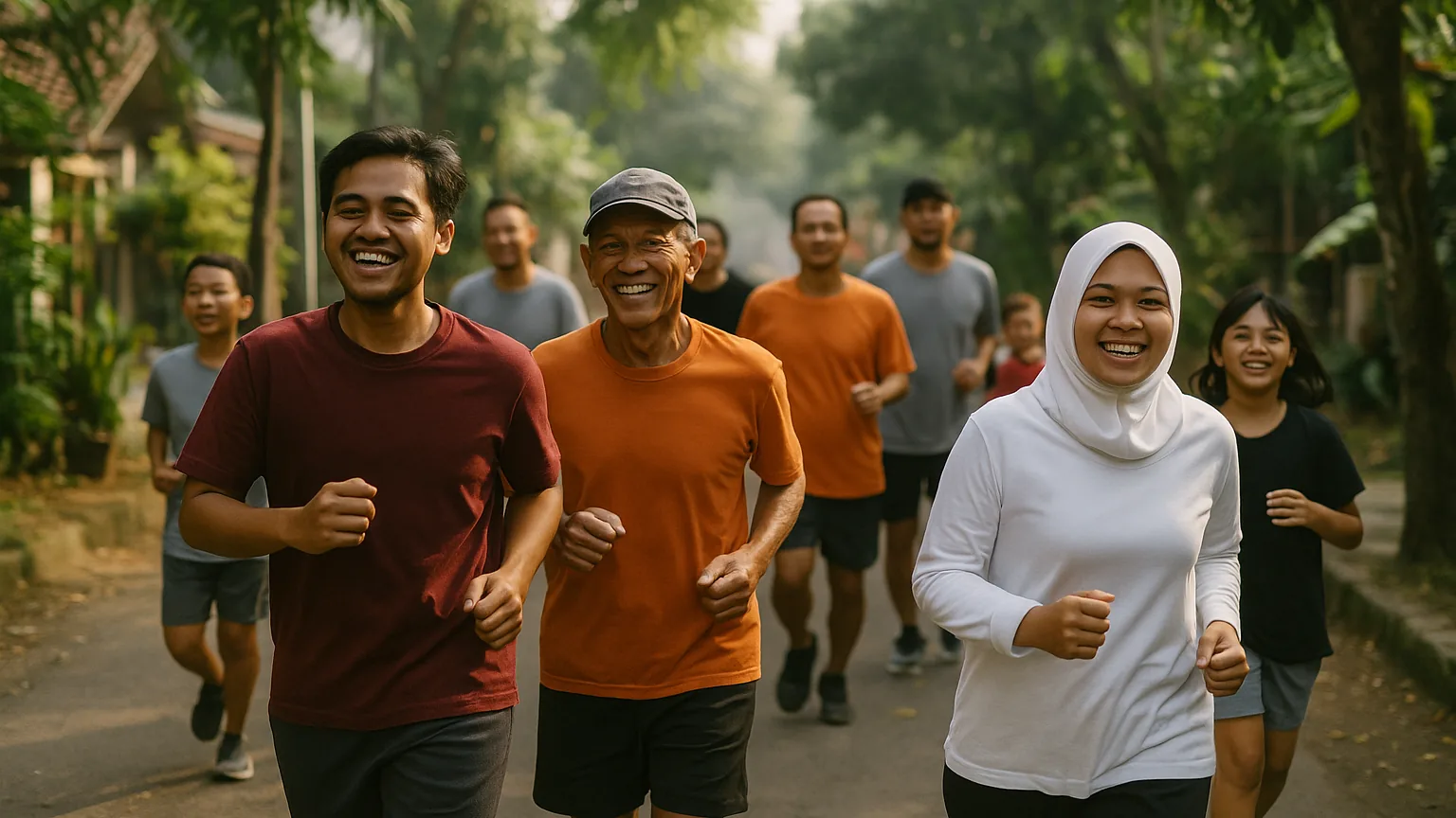 A community running club of mixed ages jogging together