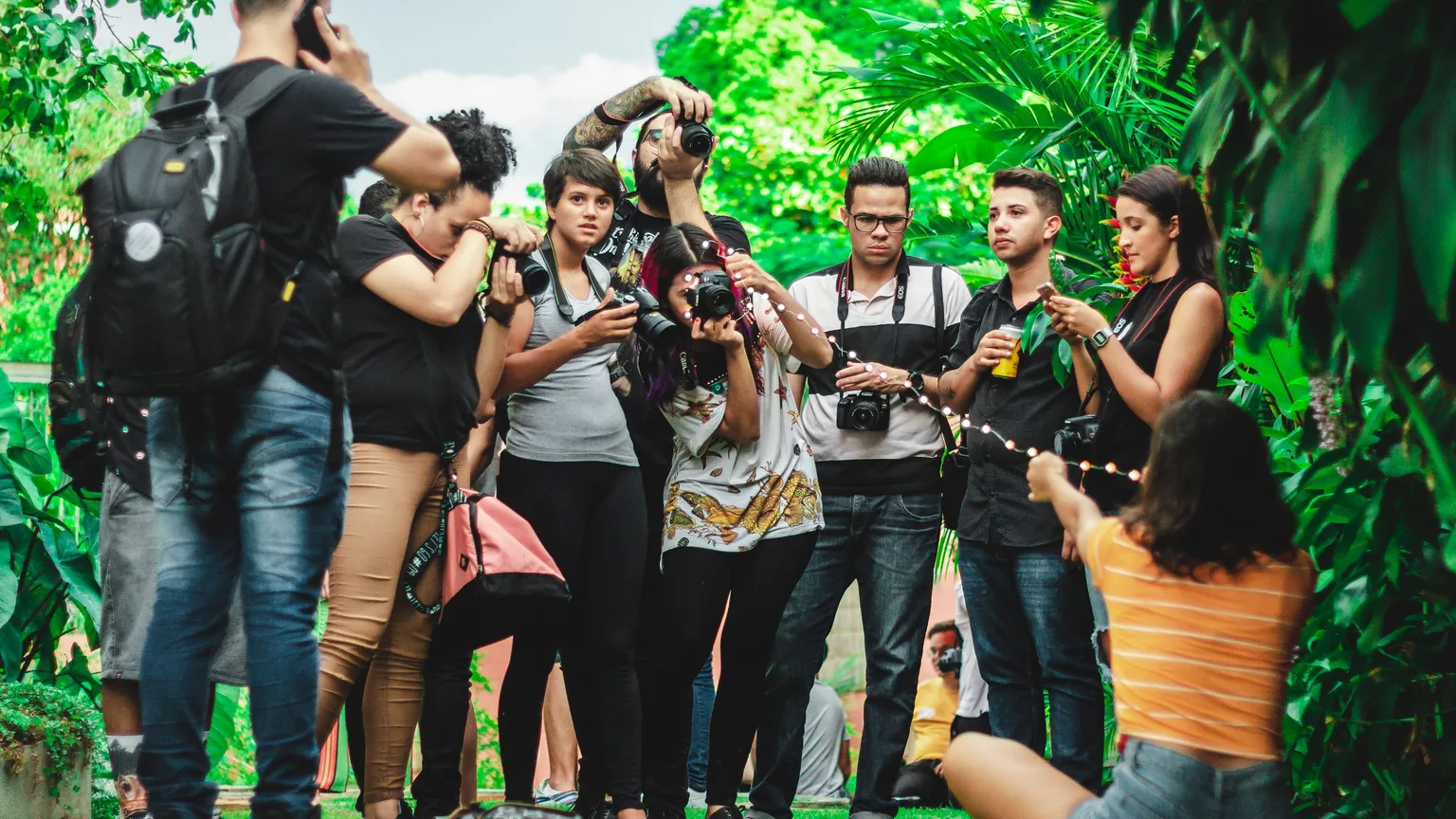 Members of a photography club out together with their cameras