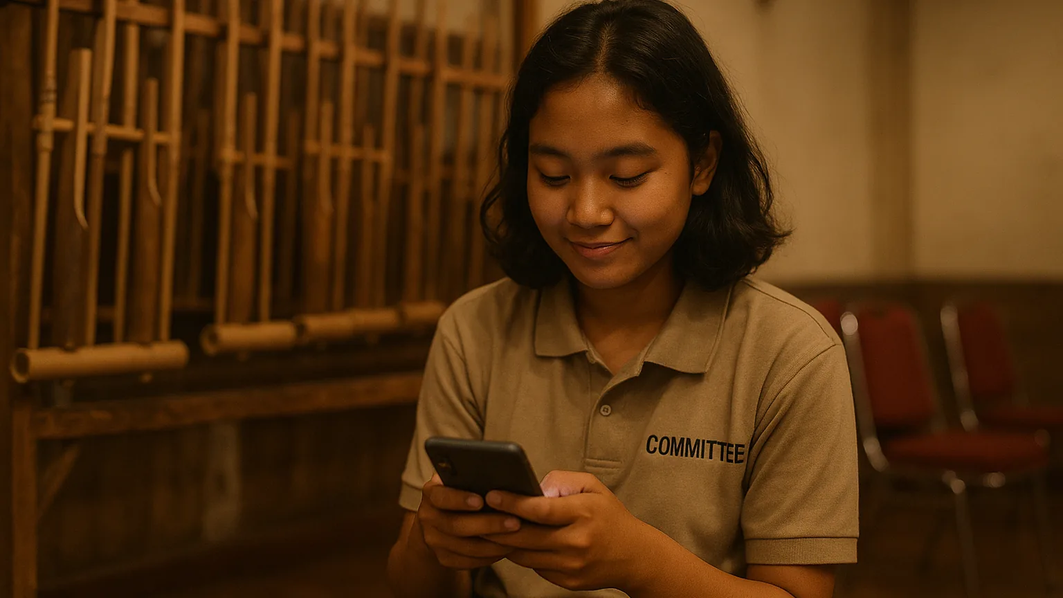 Seorang pengurus mengirim pesan pribadi yang hangat kepada pemain angklung yang mulai menjauh