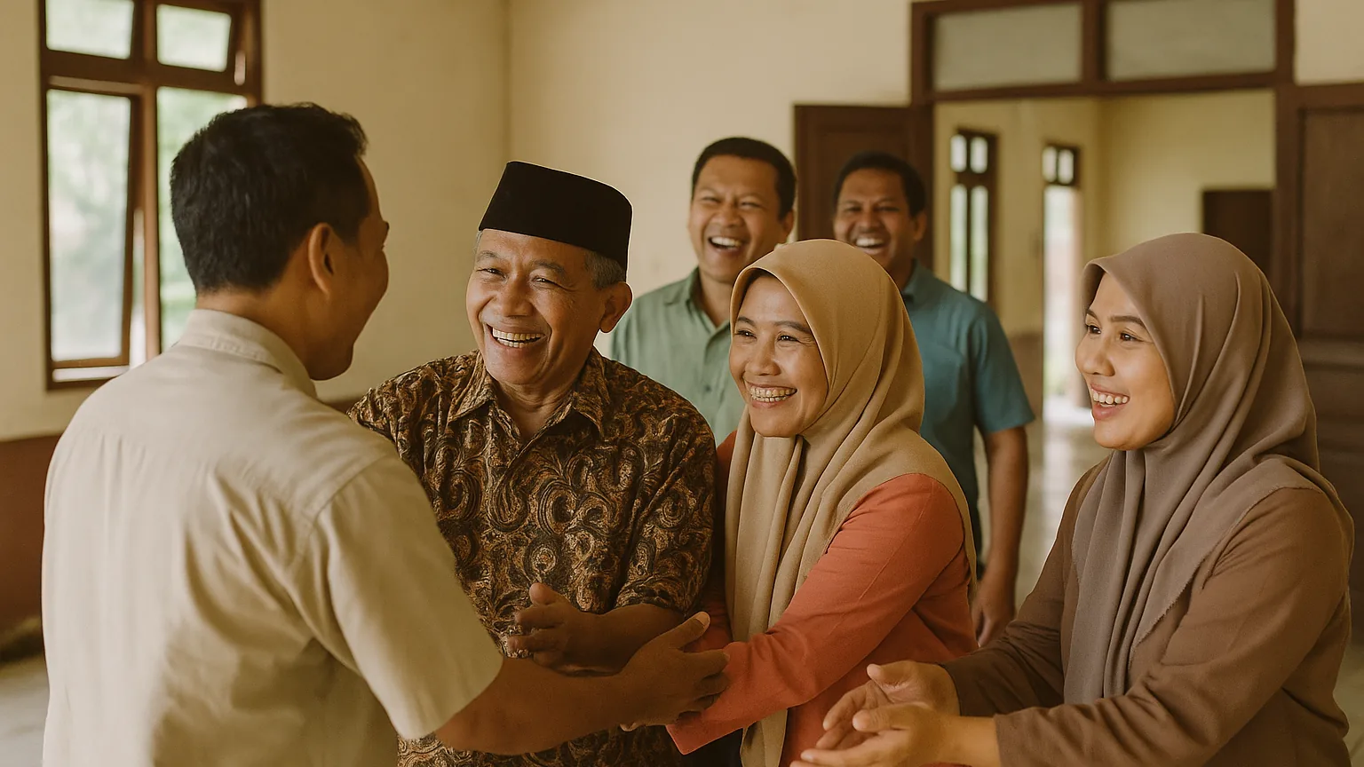Club members warmly welcoming a returning member