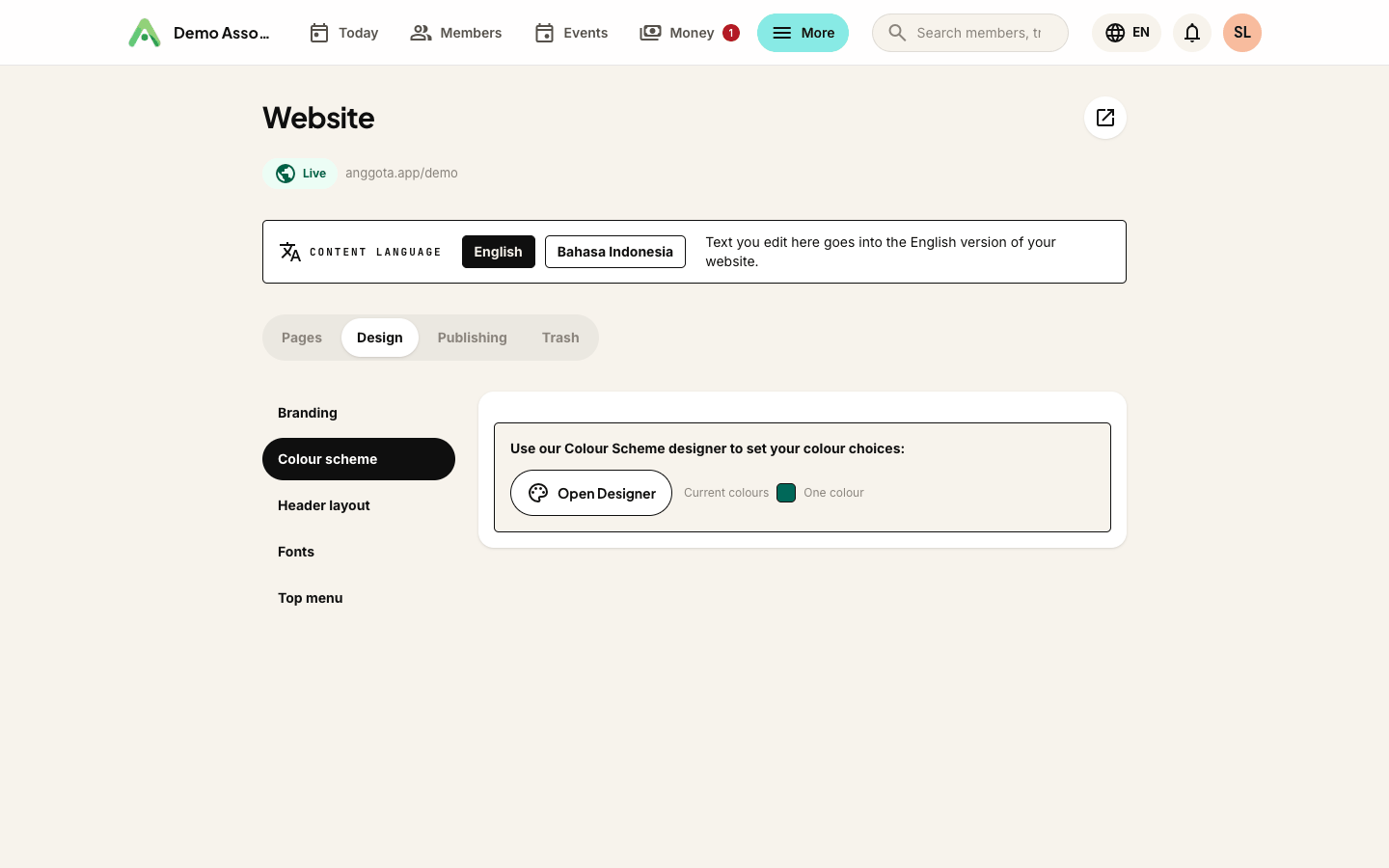 The Colour scheme tab - Open Designer, and your current colours at a glance