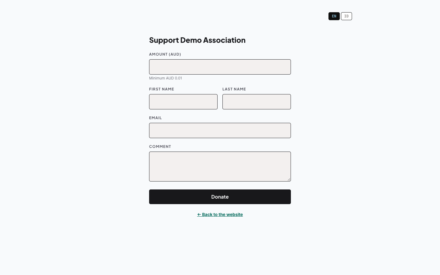 Your donation page - suggested amounts, a custom amount, and the repeat options you offer