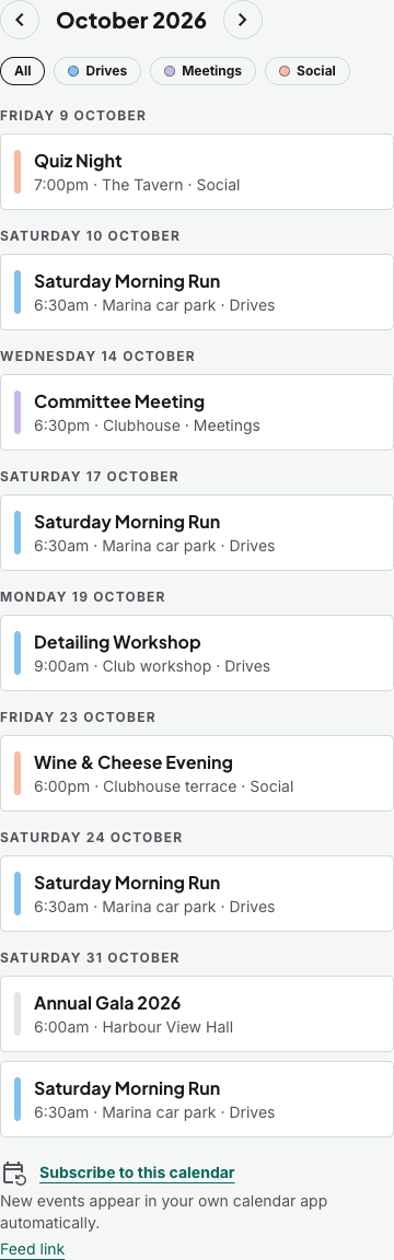 On a phone: the same month as a list