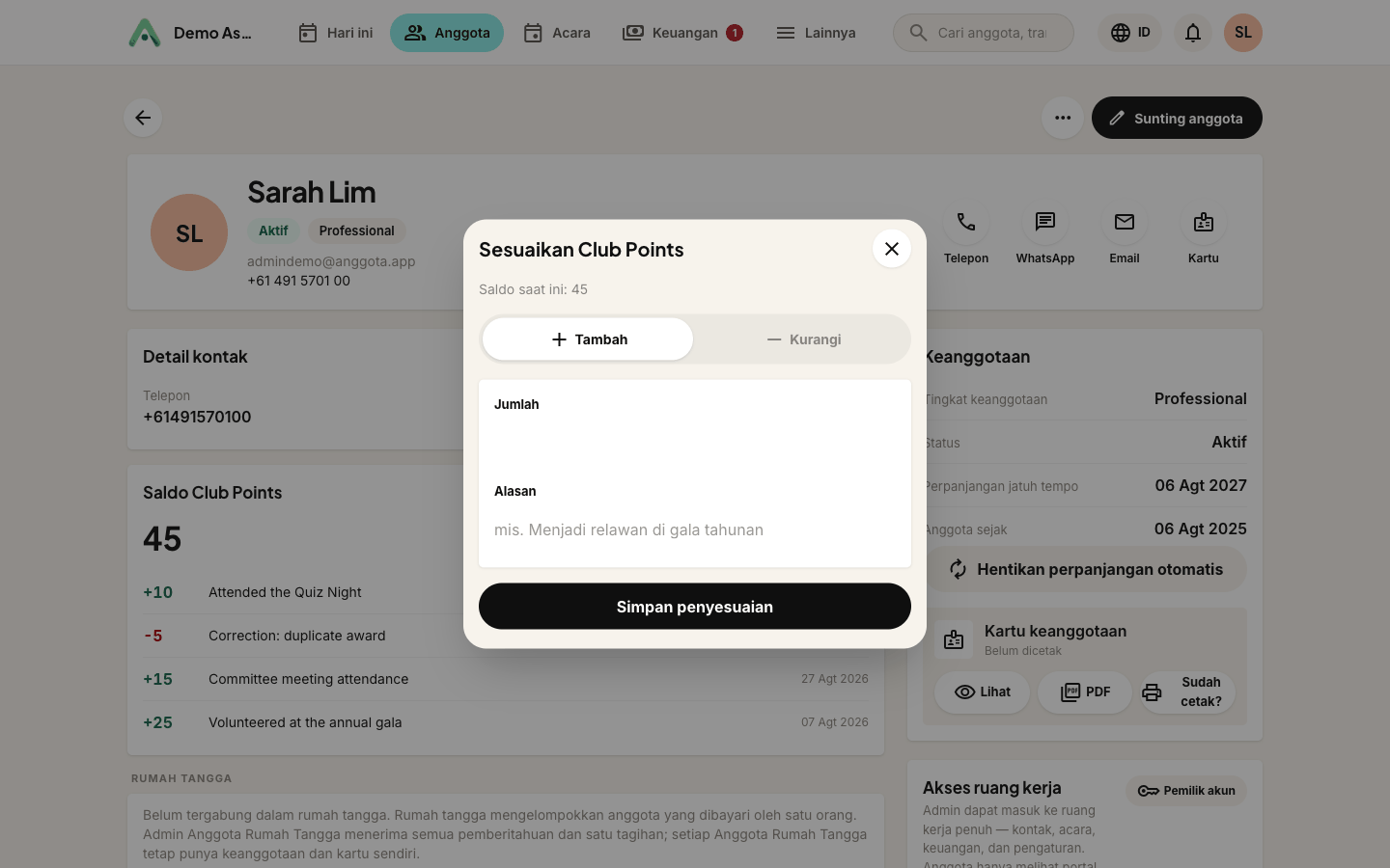 Formulir penyesuaian - jumlah, arah, dan alasan yang menjadi bagian catatan permanen