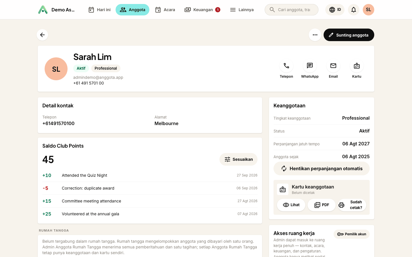 Saldo anggota dengan riwayat terbaru - setiap perubahan membawa alasannya