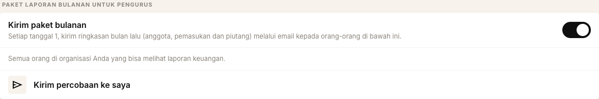 Pengaturan paket laporan bulanan di halaman Laporan