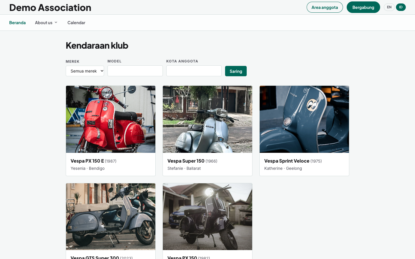 Direktori publik - sampul, pemilik, dan filter merek / model / kota