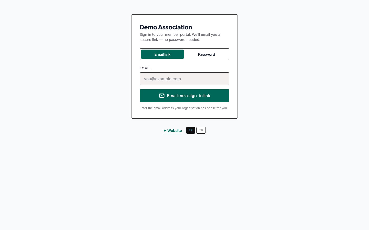 The member sign-in page, offering an email link or a password