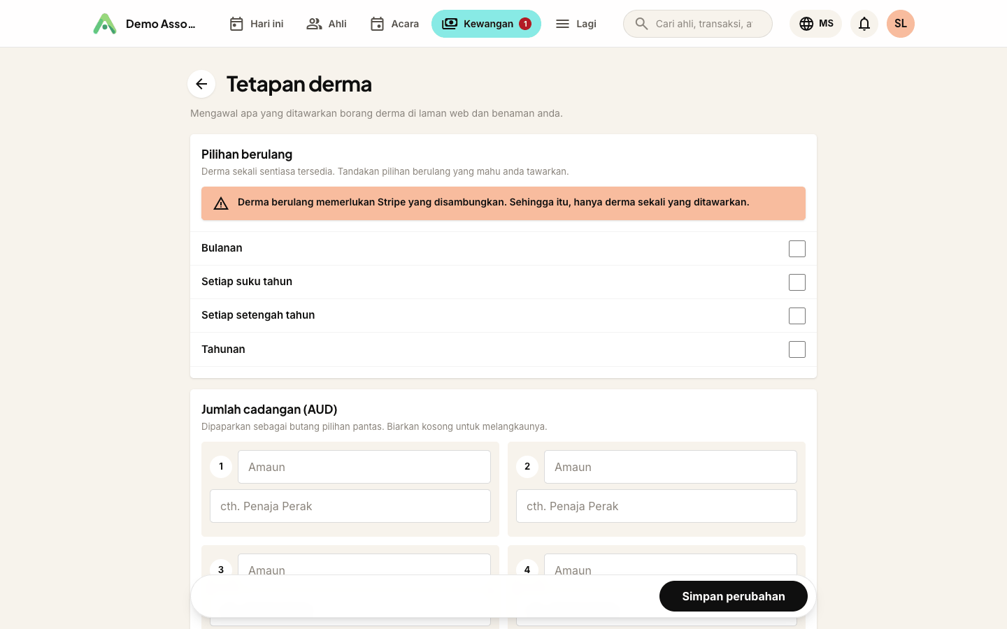 Tetapan derma - pilihan berulang, jumlah cadangan, dan teks anda sendiri