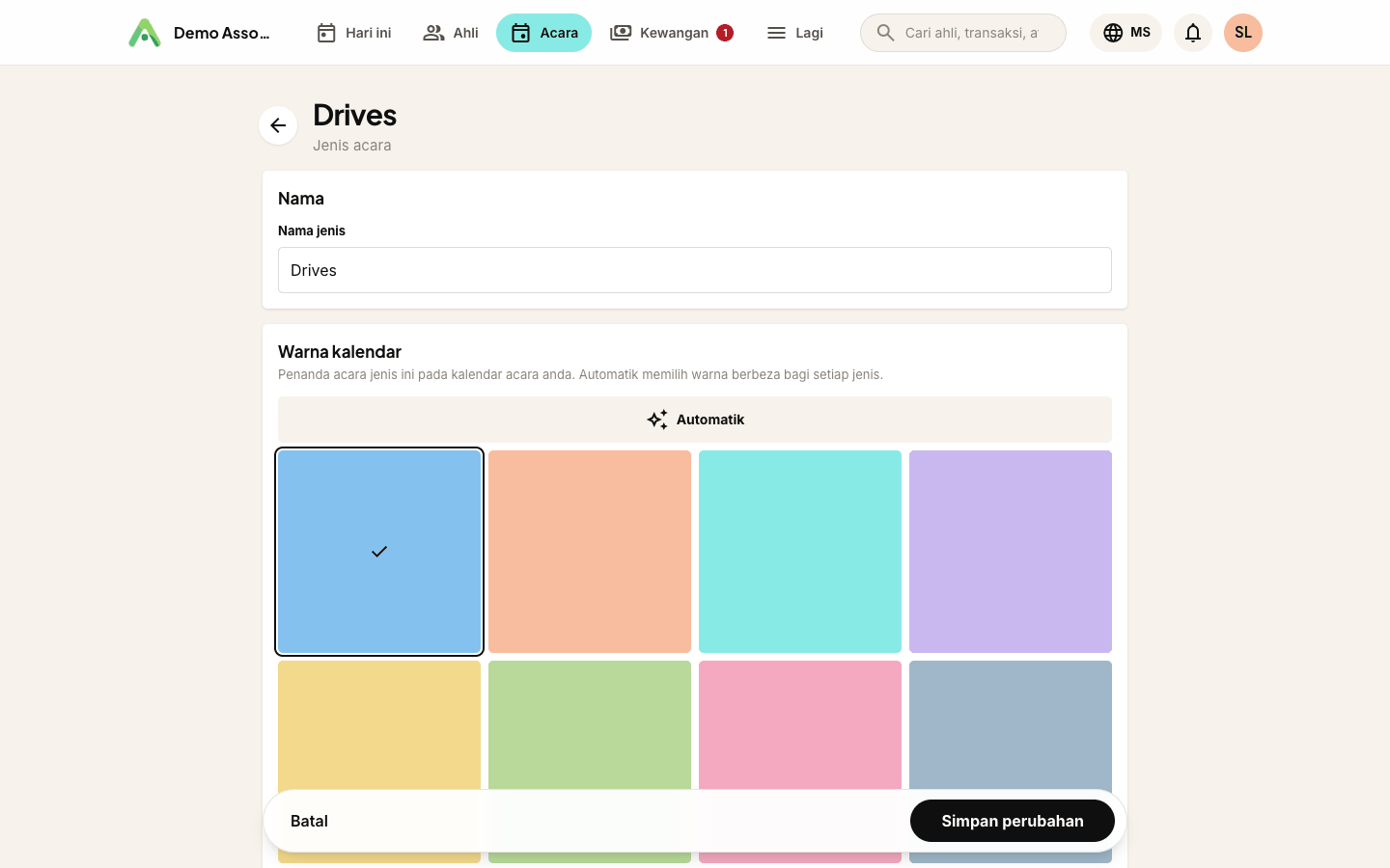Memilih warna kalendar untuk jenis acara