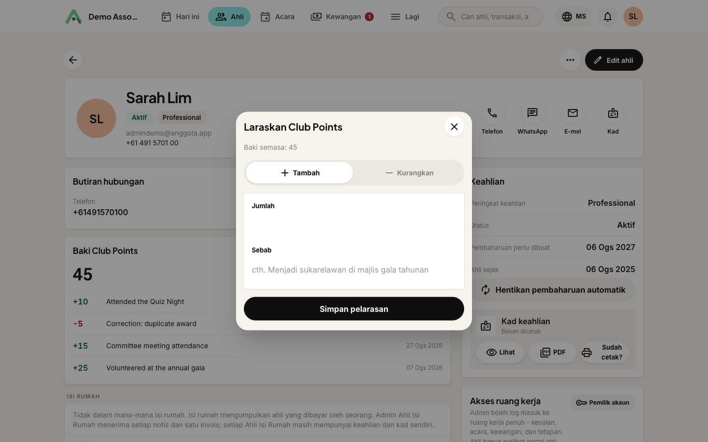 Borang pelarasan - jumlah, arah dan sebab yang menjadi sebahagian rekod kekal