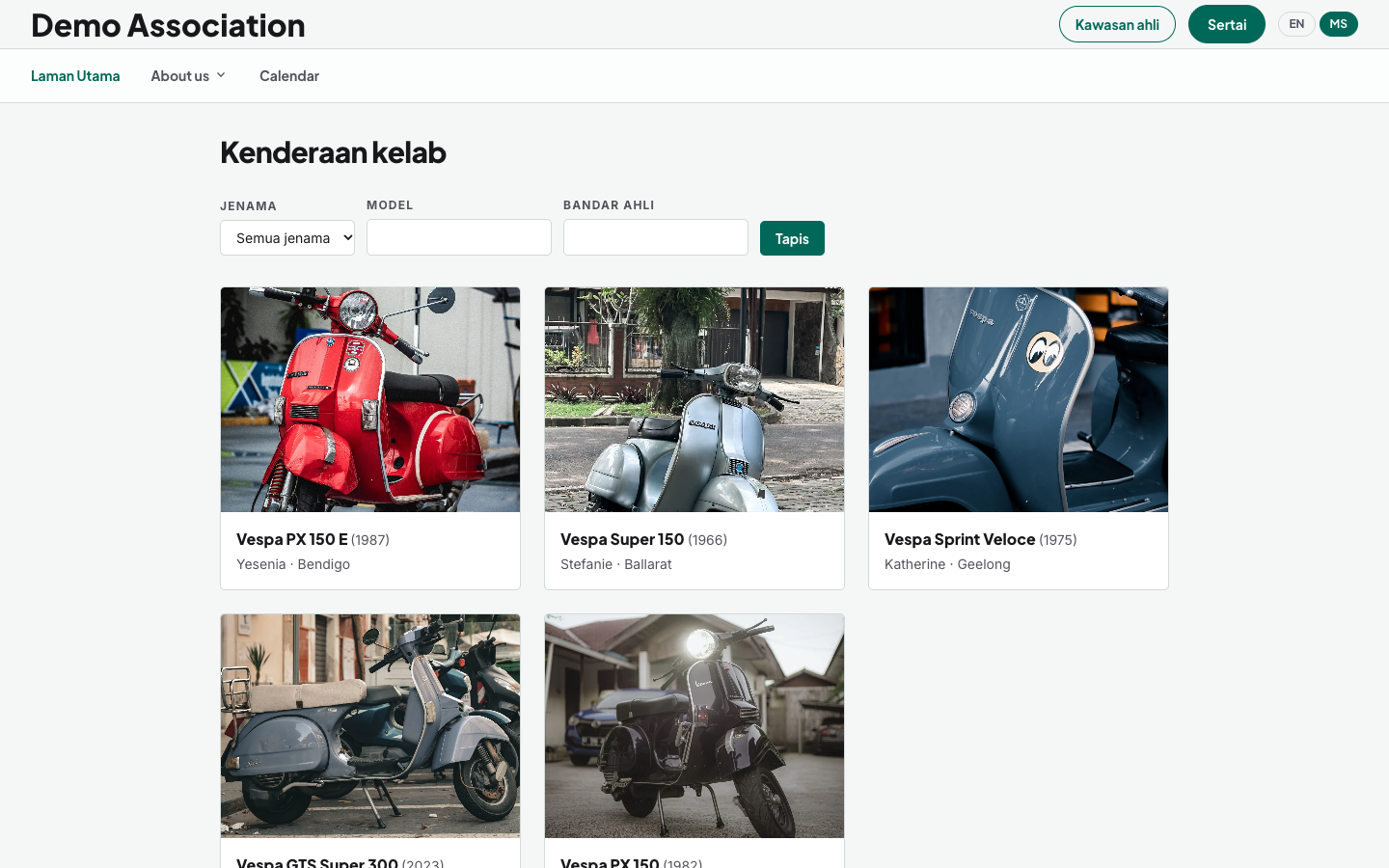 Direktori awam - muka depan, pemilik, dan penapis jenama / model / bandar