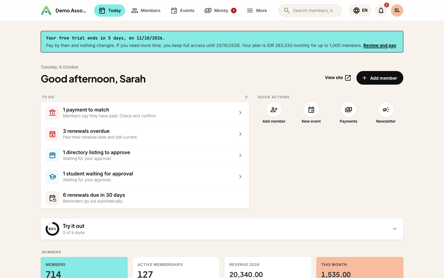 The banner in the last week of your trial, with the date, the price and a Review and pay link