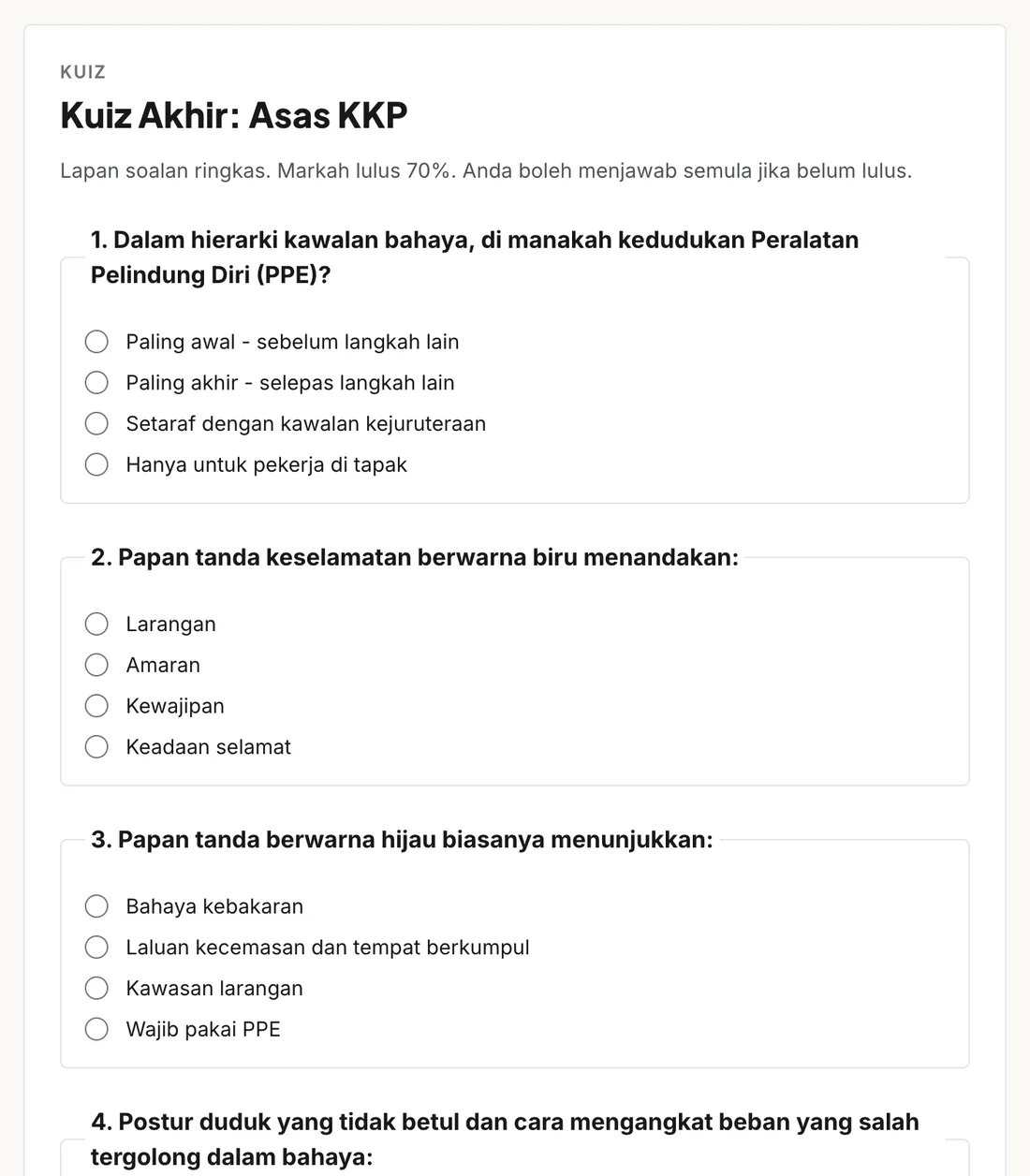Ujiannya - pemarkahan segera berdasarkan markah lulus anda
