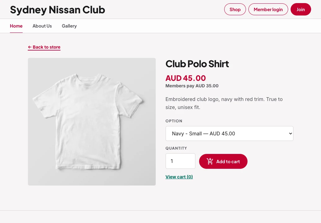 A storefront in your club's colours