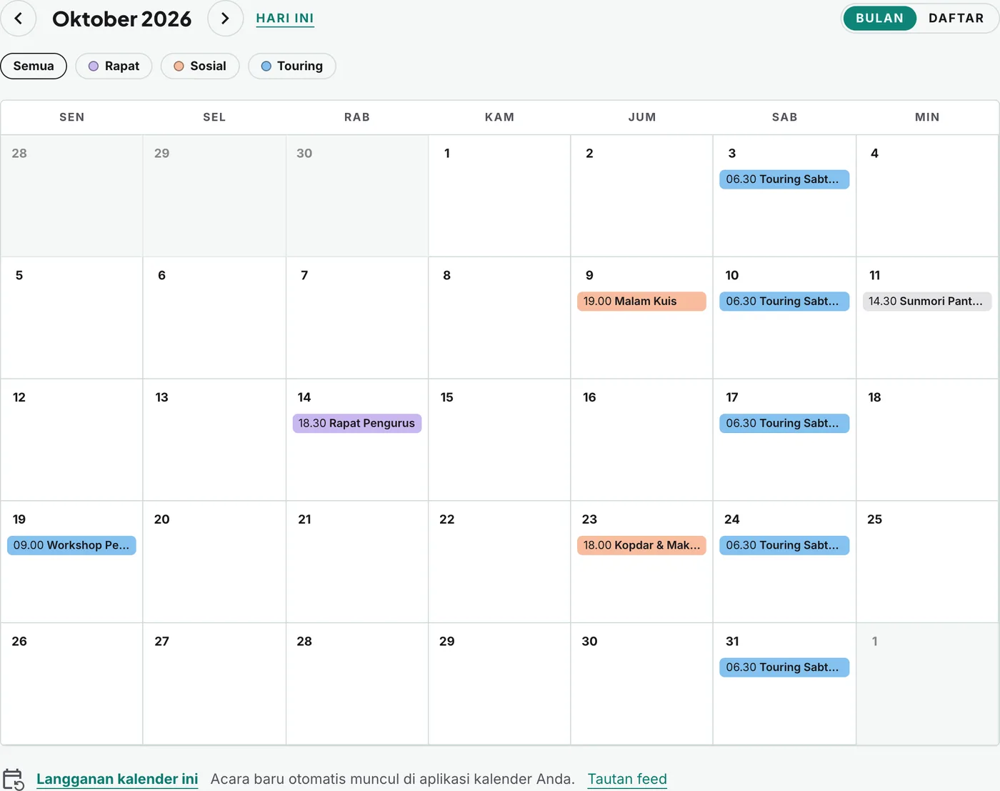 Semua acara dalam satu kalender